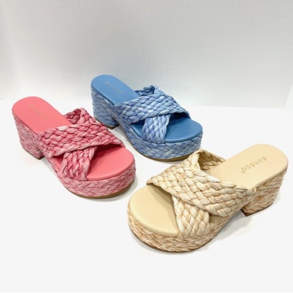 NWT!! RAFFIA NATURAL CRISS CROSS PLATFORM CHUNKY HEEL SLIDE SANDAL - Picture 11 of 11